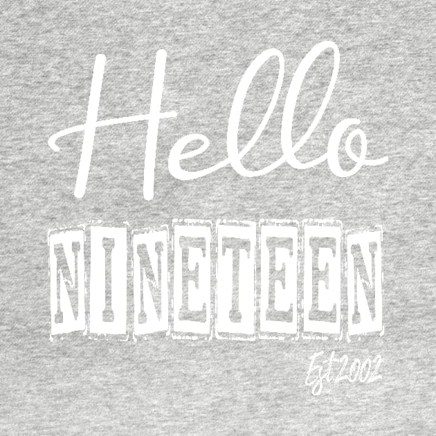 Hello Nineteen Est.2002 19th Funny Birthday by shopcherroukia